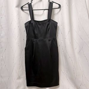 EUC Express | LBD sleeveless black midi dress, bustier ribbed top with pockets